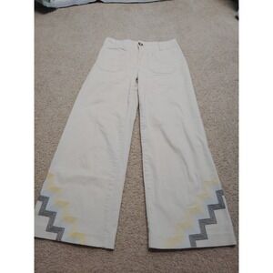 ANTHROPOLOGIE Maeve Hallee Embroidered Wide-Leg Cropped Pants Women's Size 4
